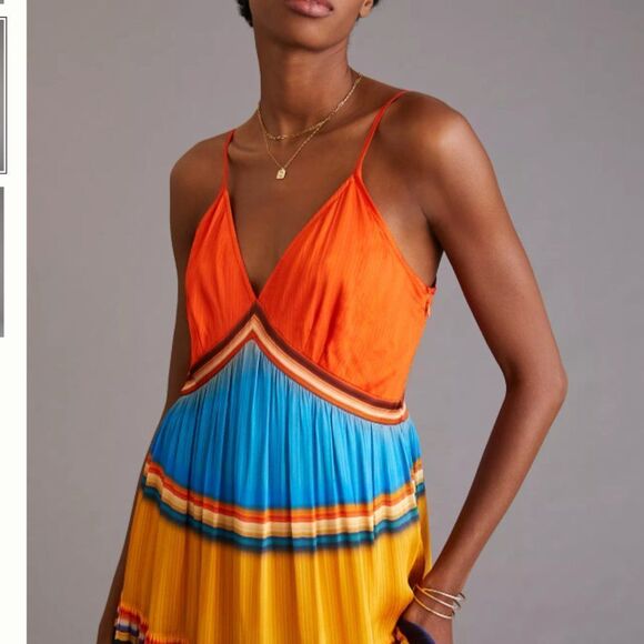 Anthropologie Tanvi Kedia V-Neck Colorblock Midi Dress New - Picture 2 of 14